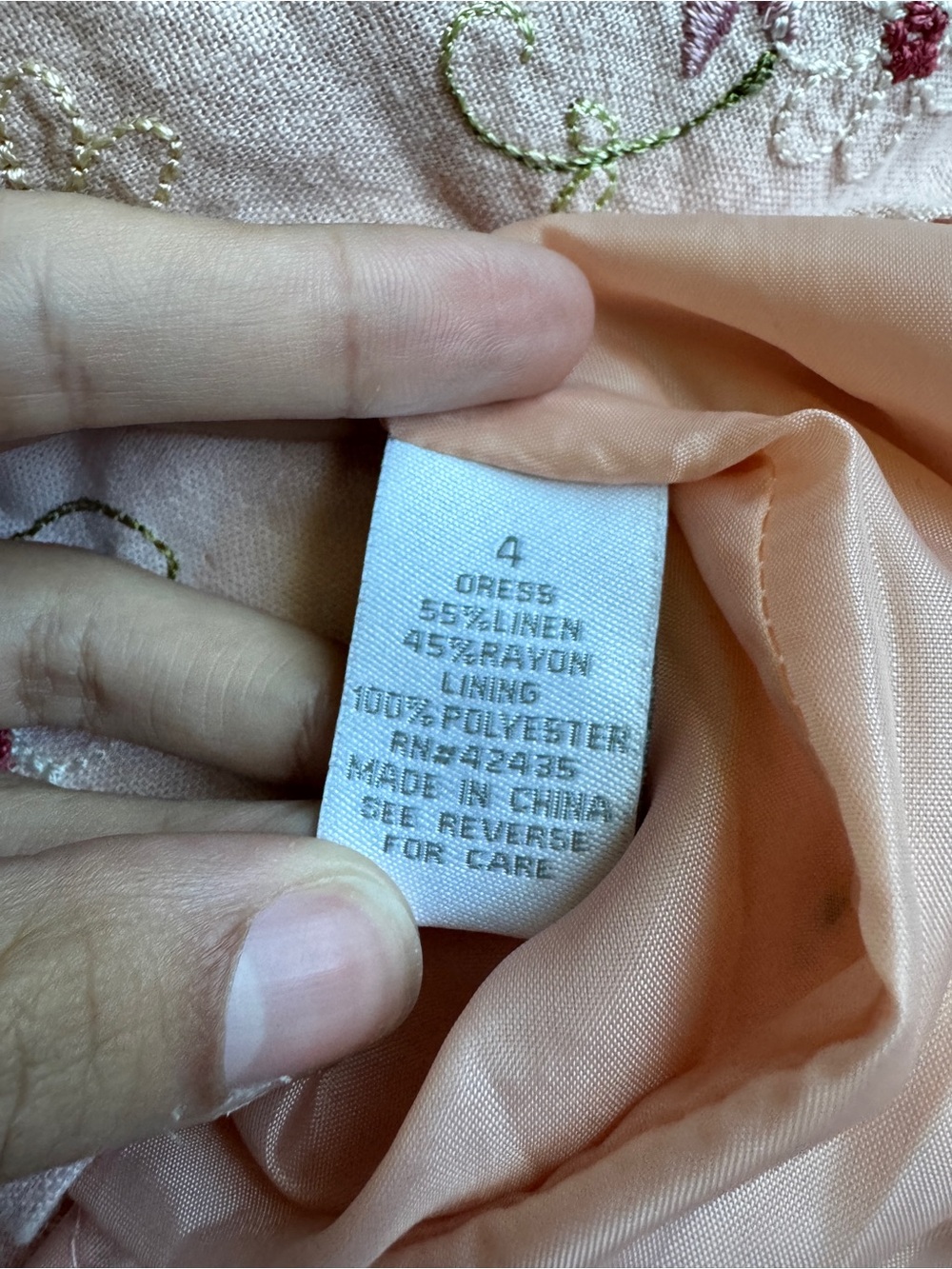 Vintage Linen Light Pink Embroidered Midi Dress - Picture 8 of 8
